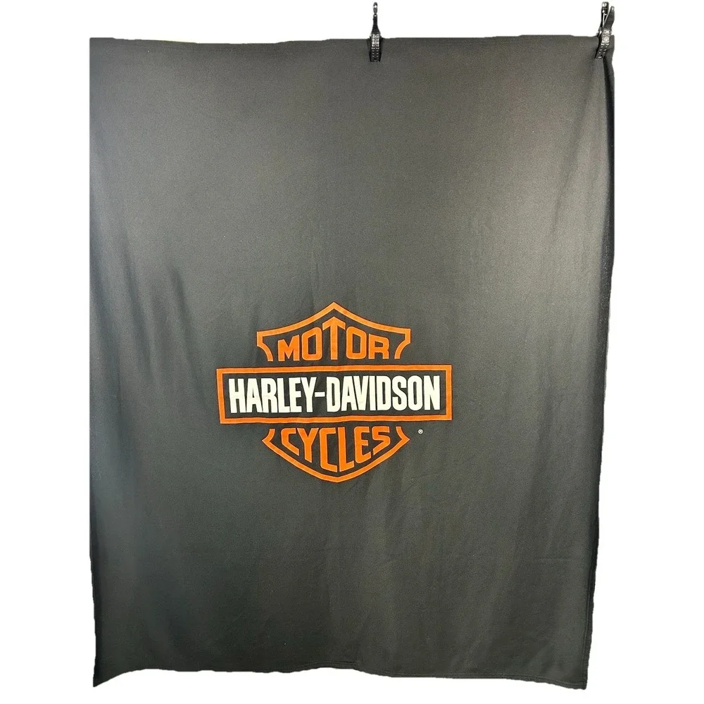 Harley Davidson Bar & Shield Fleece Throw Blanket | Black & Orange Biker Core